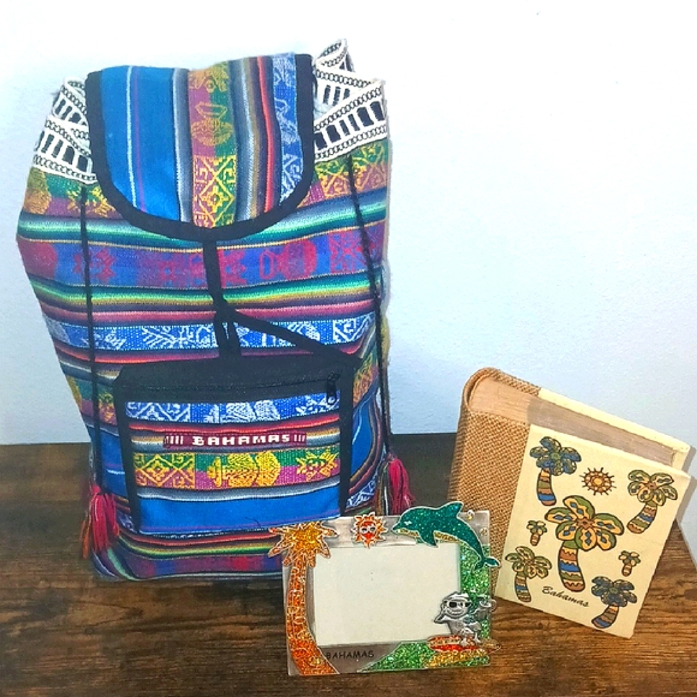 Multicolor Striped Backpack with Bahamas Design
